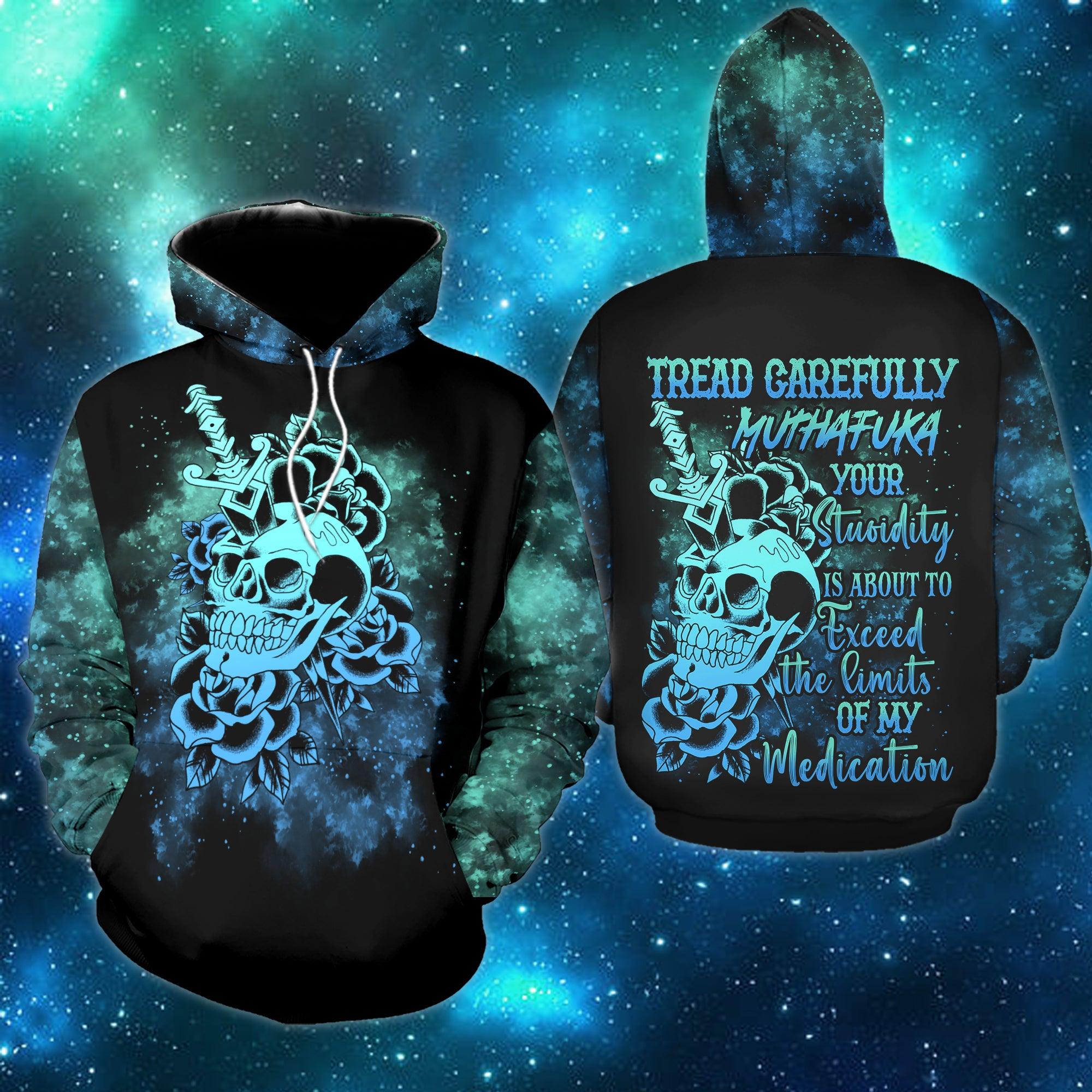 Tread Carefully Muthafuka Flower Skull Funny Hoodie For Women - Wonder Skull