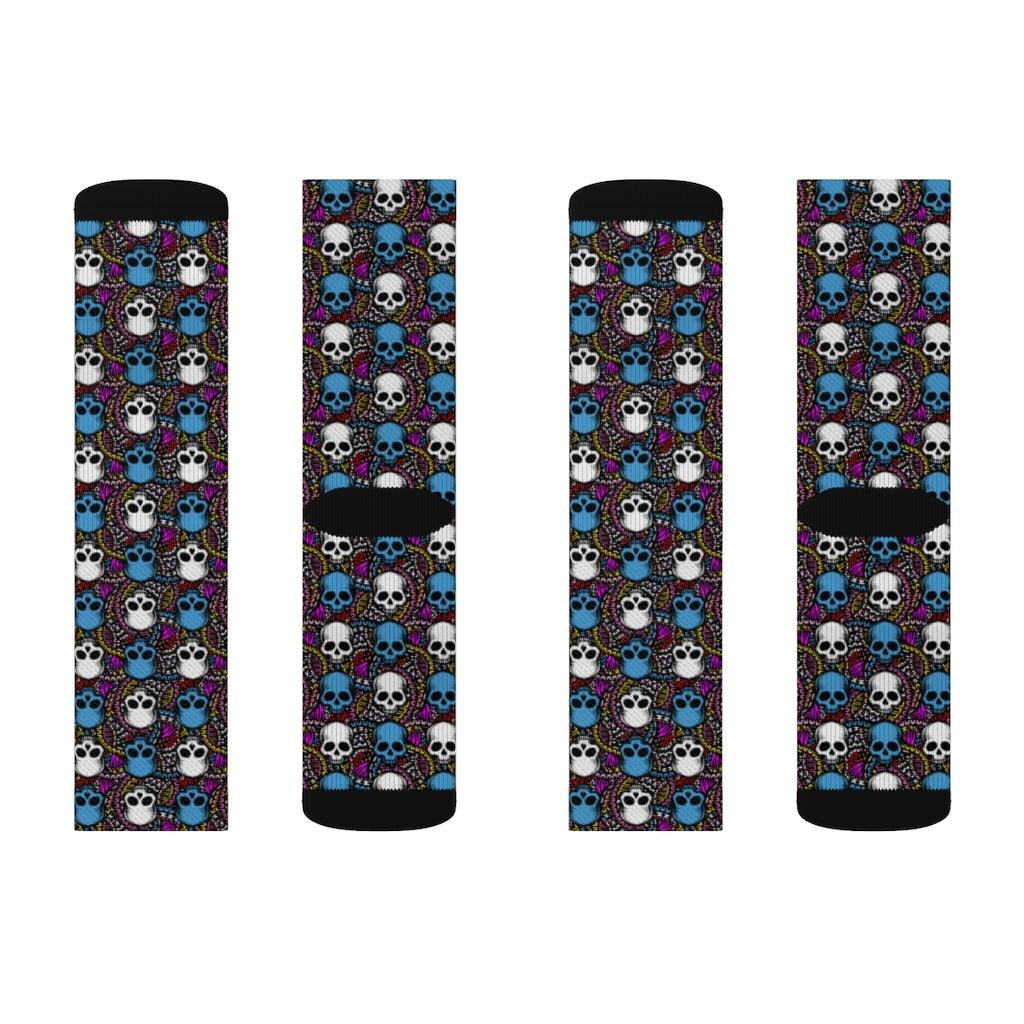 Skull Blue And White Sublimation Socks - Wonder Skull
