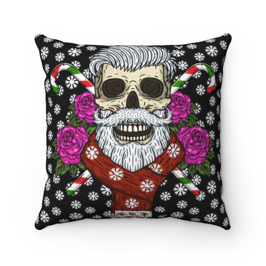 Breaded Skull With Candy Canes Spun Polyester Square Pillow - Wonder Skull