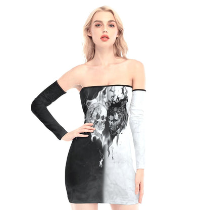 Fire Heart Skull Off-shoulder Back Lace-up Dress - Wonder Skull