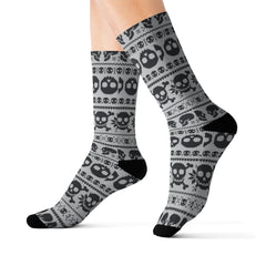 Black Skull Pixel Sublimation Socks - Wonder Skull