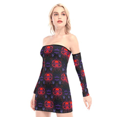 Gothic Bat Skull Off-shoulder Back Lace-up Dress - Wonder Skull