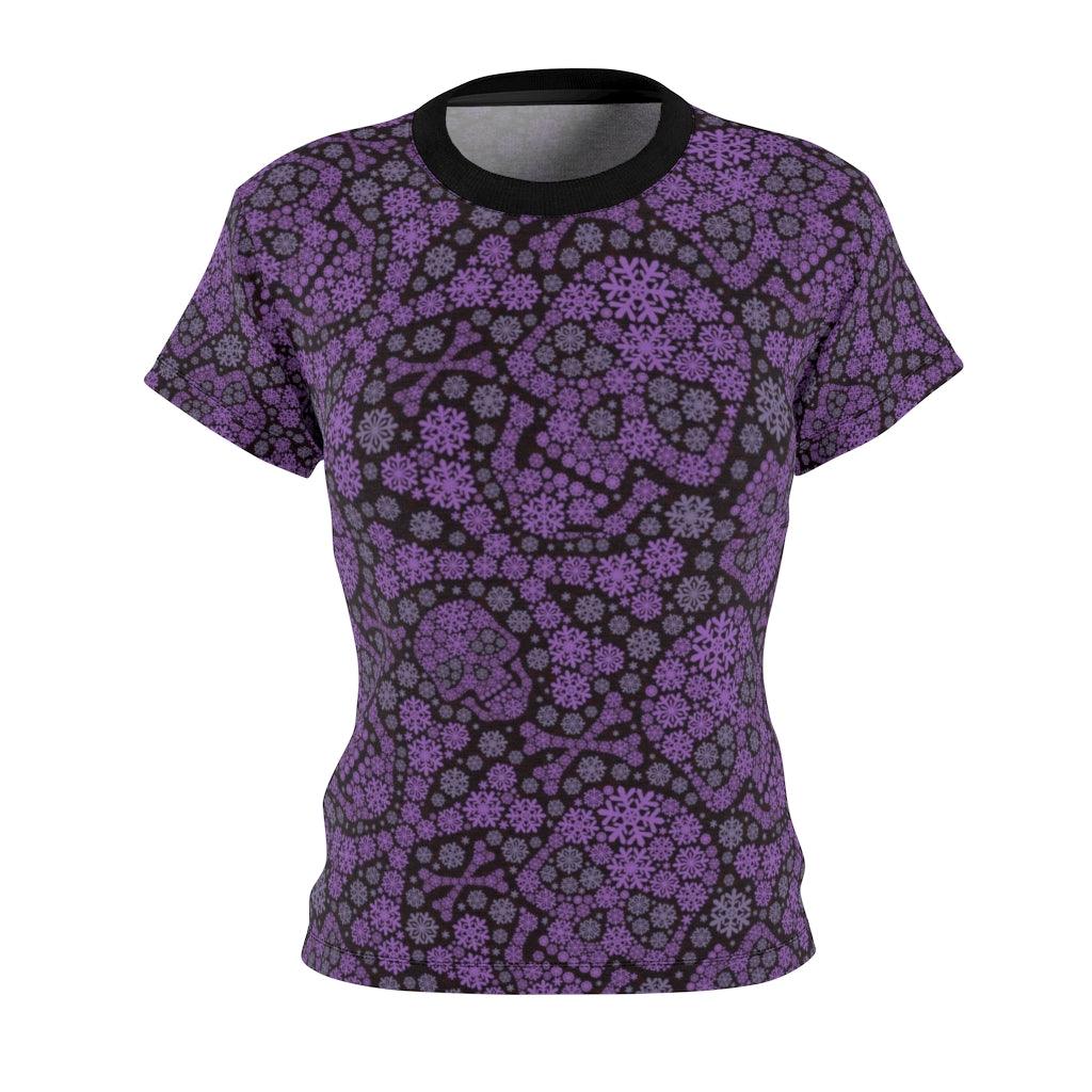 Skull Purple Snowflake All Over Print T-shirt For Women - Wonder Skull