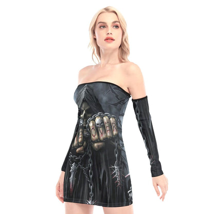 Game Over Skull Off-shoulder Back Lace-up Dress - Wonder Skull
