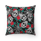 Sugar Skull Rose Spun Polyester Square Pillow - Wonder Skull