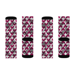 Skull Pink Flannel Sublimation Socks - Wonder Skull