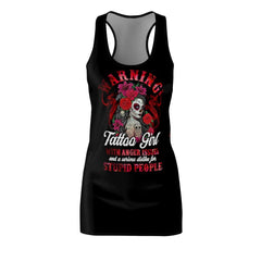 Warning Tattoo Girl Women's Cut & Sew Racerback Dress - Wonder Skull