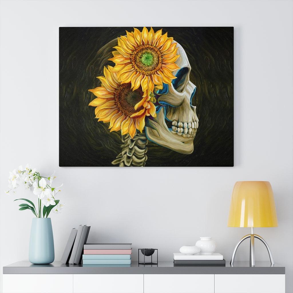 Skeleton With Sunflower Canvas Gallery Wraps - Wonder Skull