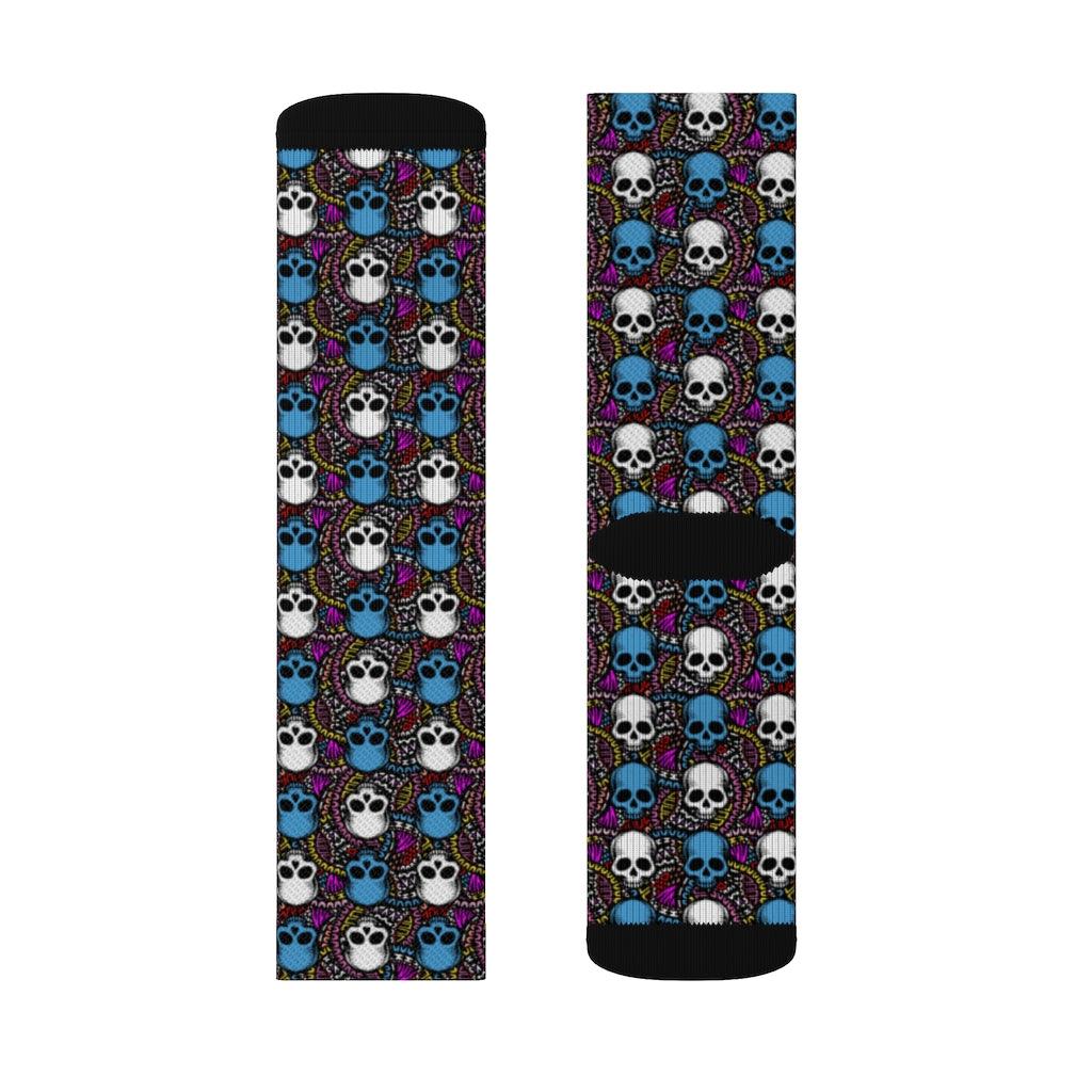 Skull Blue And White Sublimation Socks - Wonder Skull