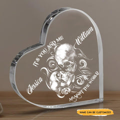 Against The World - Customized Skull Couple Crystal Heart Anniversary Gifts - Wonder Skull