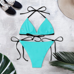 Skull Crack Cyan Art String Triangle Bikini - Wonder Skull