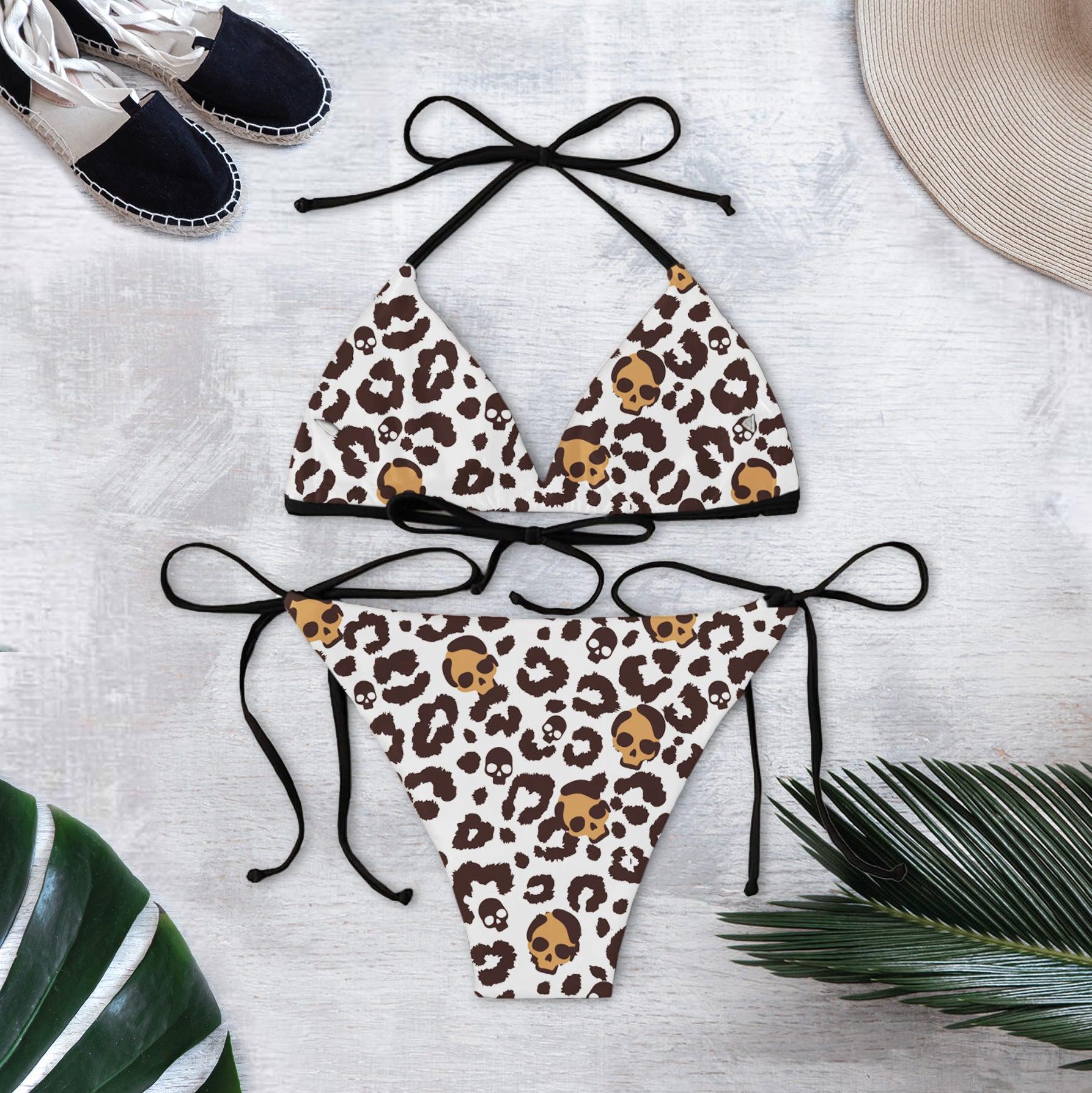 Leopard Pattern Skull Art String Triangle Bikini - Wonder Skull