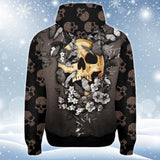 Black Butterfly Skull Print Unisex Pullover Hoodie-Wonder Skull