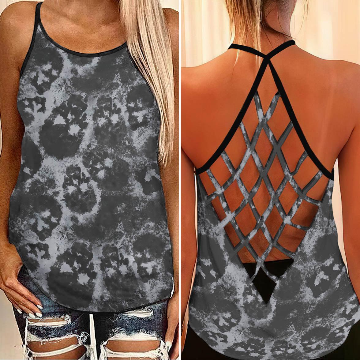Black Skull Noise Criss-Cross Open Back Tank Top, Coolest T-Shirt For Women - Wonder Skull