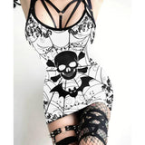 Black White Skull Spider Print Dress For Women-Wonder Skull