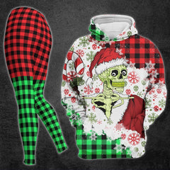 Christmas Double Green Red Plaid Skull Snow Combo Hoodie and Leggings - Wonder Skull