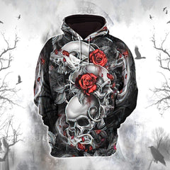 Cool Gothic Skull Rose Ornament Artwork Combo Hoodie and Leggings - Wonder Skull