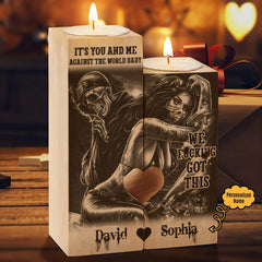 Customized Wooden Candle Holders Heart Anniversary Gifts - Wonder Skull