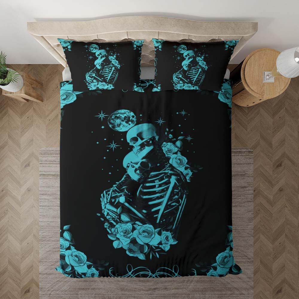 Cyan Skeleton Couple Duvet Cover Set - Wonder Skull