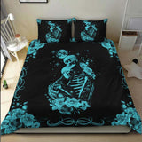 Cyan Skeleton Couple Duvet Cover Set - Wonder Skull