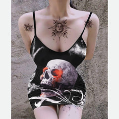 Dark Gray Skull Artwork Print Dress-Wonder Skull