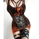 DimGray Hell Skull Printed Body Dress, Naughty Sleeveless Minidress For Women-Wonder Skull