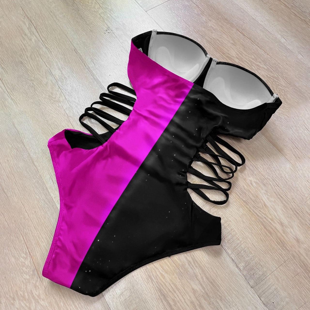 Double Block Color Skull Off Shoulder One Piece Bikini Swimsuits - Wonder Skull