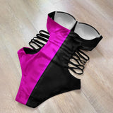 Double Block Color Skull Off Shoulder One Piece Bikini Swimsuits - Wonder Skull