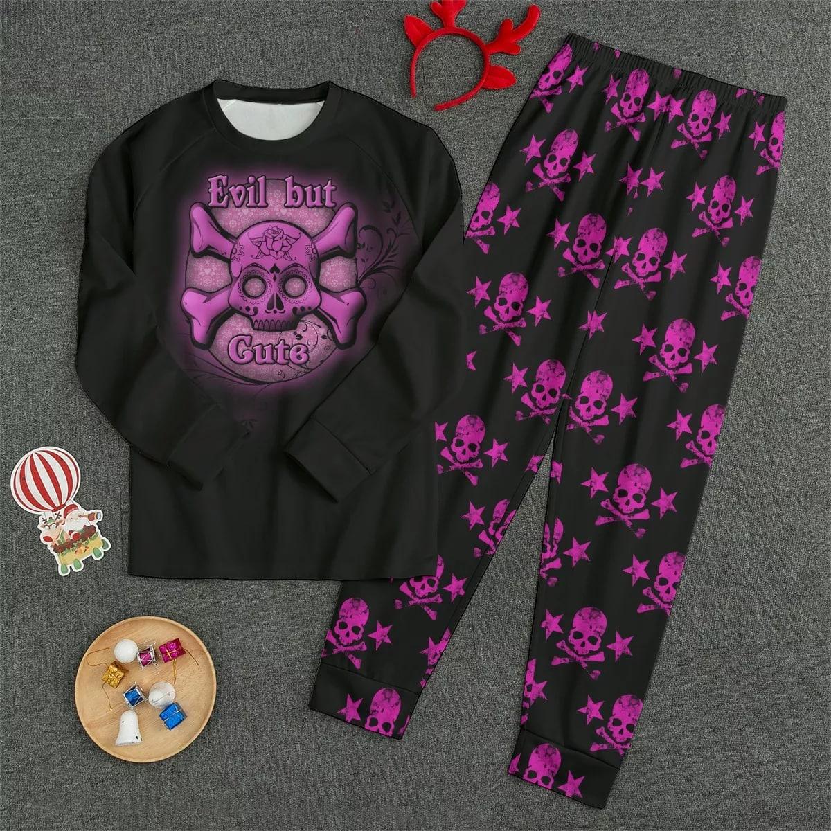 Evil But Cute Skull Pajamas Couple Set - Wonder Skull