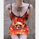 Flame Skull Print Dress For Women-Wonder Skull