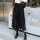Floral Lace Long Skirt, Elegant High Waist Bottom Wear For Women - Wonder Skull