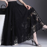 Floral Lace Long Skirt, Elegant High Waist Bottom Wear For Women - Wonder Skull