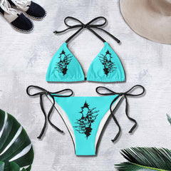 Skull Crack Cyan Art String Triangle Bikini - Wonder Skull