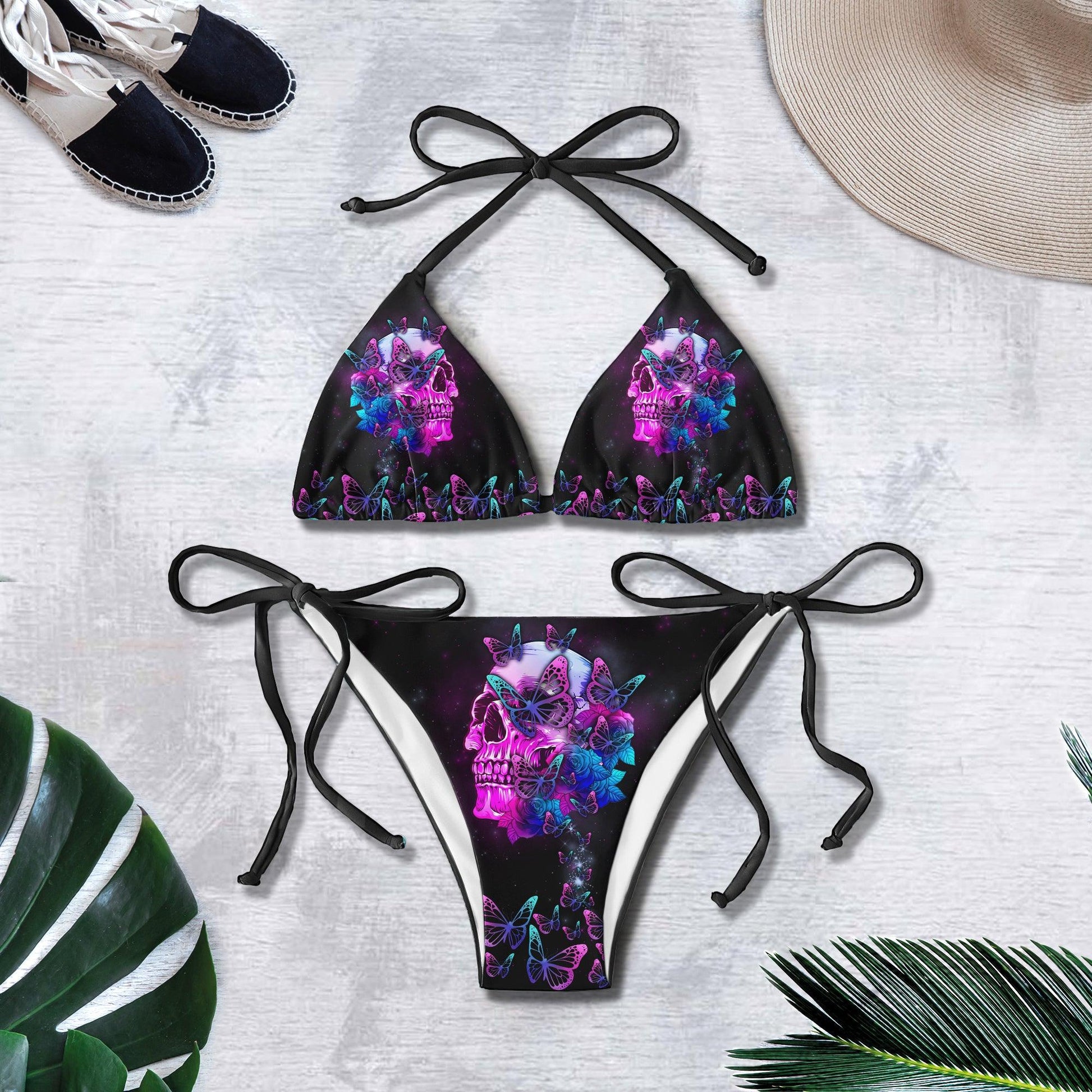 Butterfly Skull Art String Triangle Bikini - Wonder Skull
