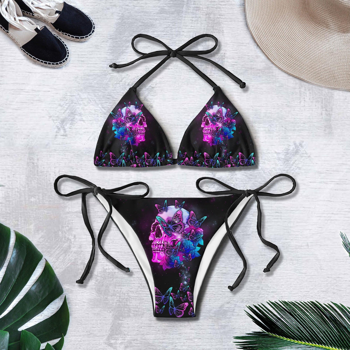 Butterfly Skull Art String Triangle Bikini - Wonder Skull