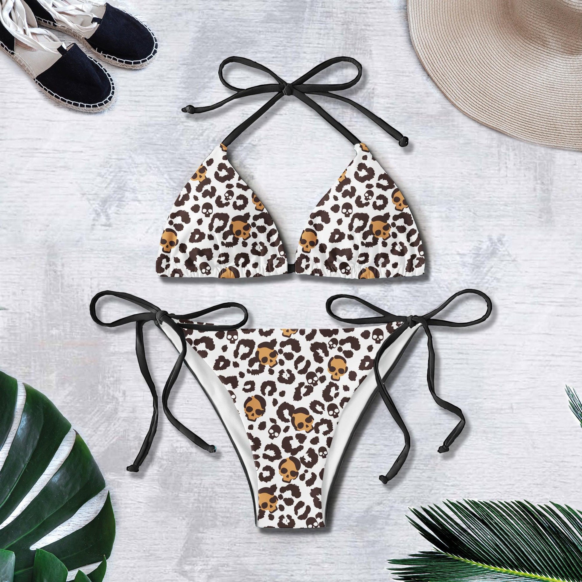 Leopard Pattern Skull Art String Triangle Bikini - Wonder Skull