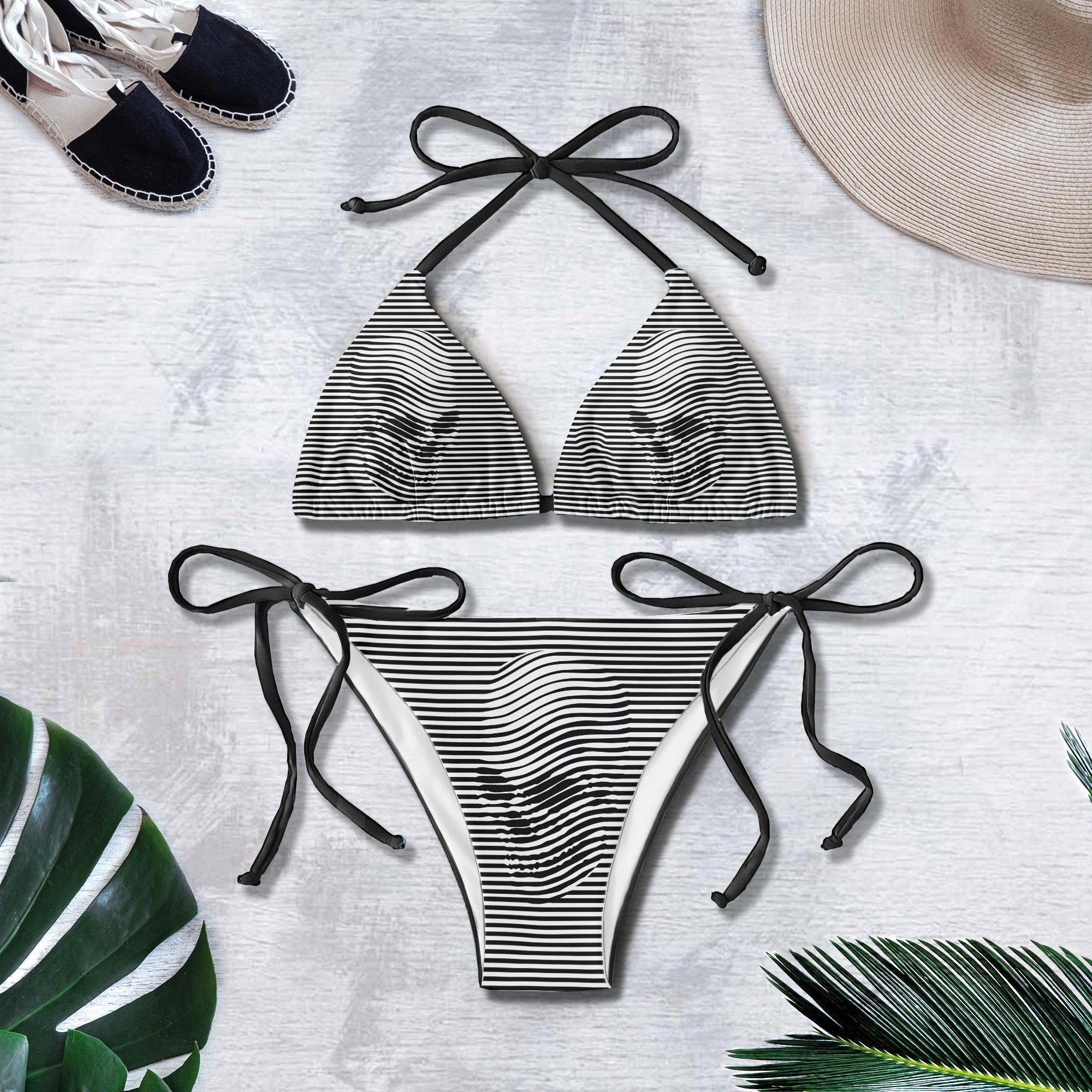 Black and White 3D skull abtract Art String Triangle Bikini - Wonder Skull