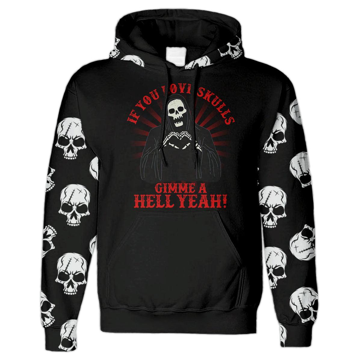 Gimme A Hell Skull Gothic All Over Print Unisex Pullover Hoodie - Wonder Skull