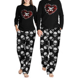 Gothic Love Heart Skull Pajamas Couple Set - Wonder Skull