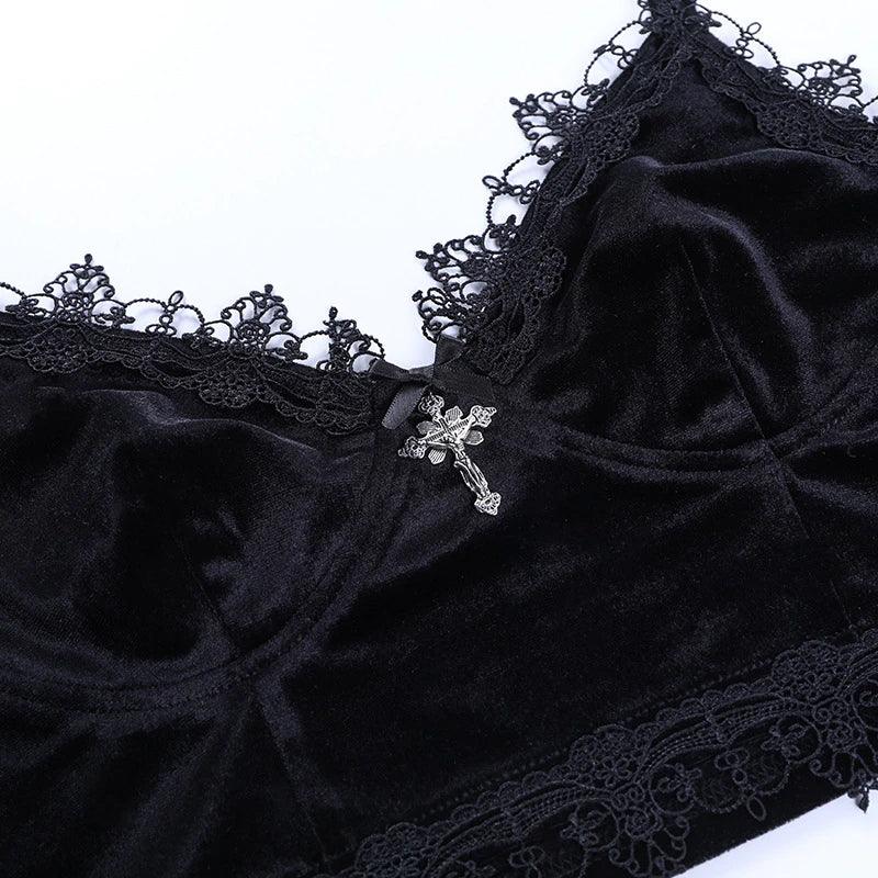 Gothic Black Lace Crop Tops, Sexy Spaghetti Strap For Women - Wonder Skull