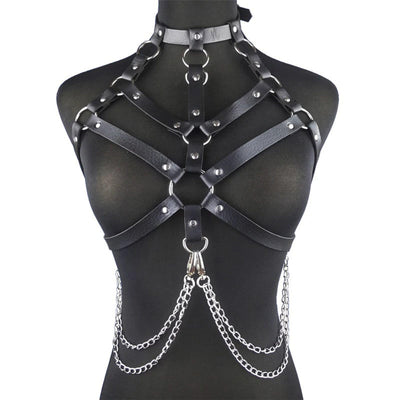 Gothic Chest Harness Body Collection, Sexy Lingerie Top Leather For Women - Wonder Skull