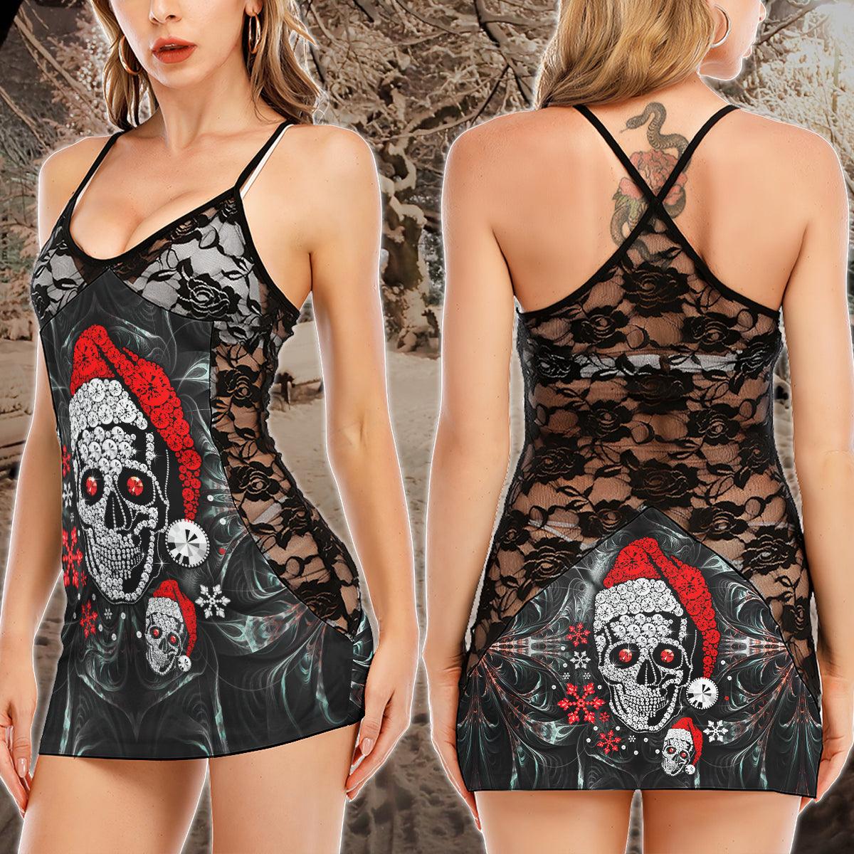 Gothic Christmas Skull Lace Cami Dress - Wonder Skull