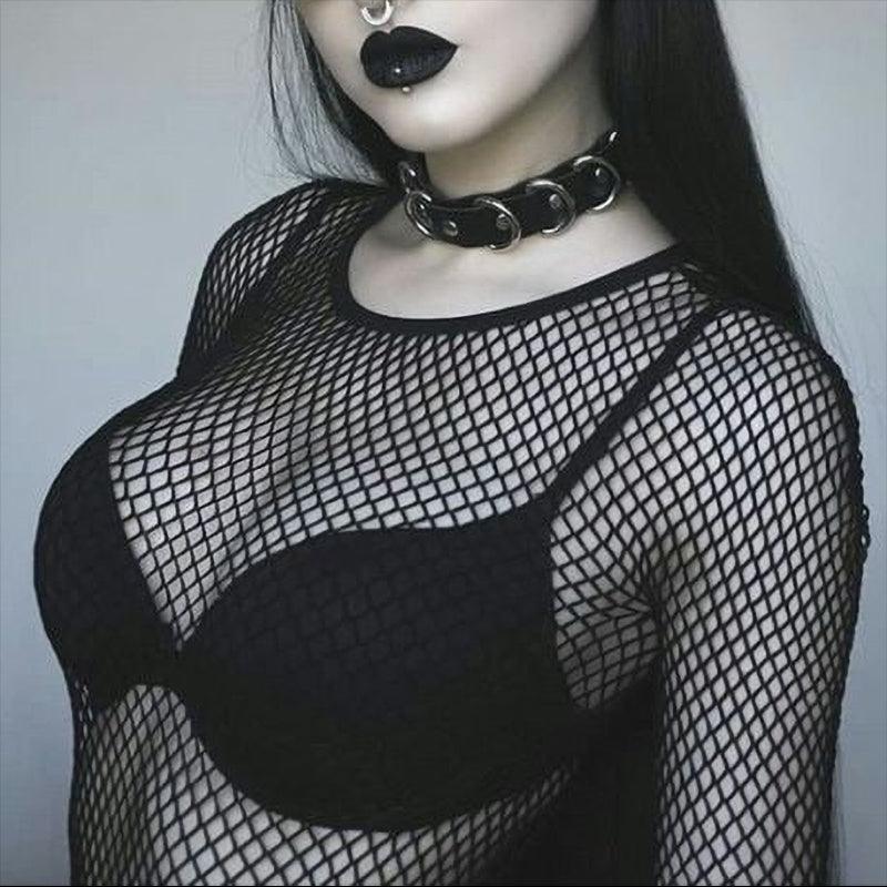 Gothic Fishnet Top, Sexy Long Sleeves Party Wear For Women - Wonder Skull