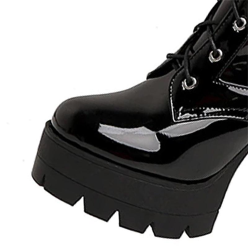 Gothic Leather Knee High Boots, Trending High Heel Shoes For Women - Wonder Skull