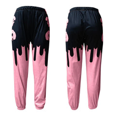 Vintage Gothic Skull Print Wide Pants, Impressive Pink Black Sportwear For Women - Wonder Skull