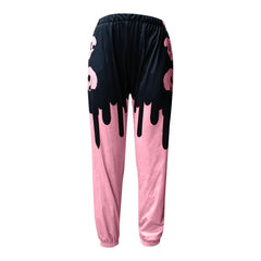 Vintage Gothic Skull Print Wide Pants, Impressive Pink Black Sportwear For Women - Wonder Skull
