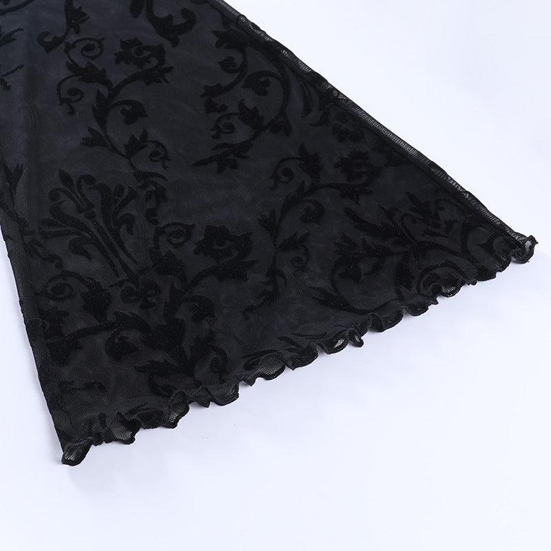 Gothic See-Through Flare Pants, Attractive Long Bottom Wear For Women - Wonder Skull