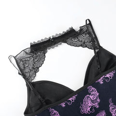 Gothic Skull Purple Dragon Lace Bodysuits, Sexy Sleeveless Bustier Nightwear For Women - Wonder Skull