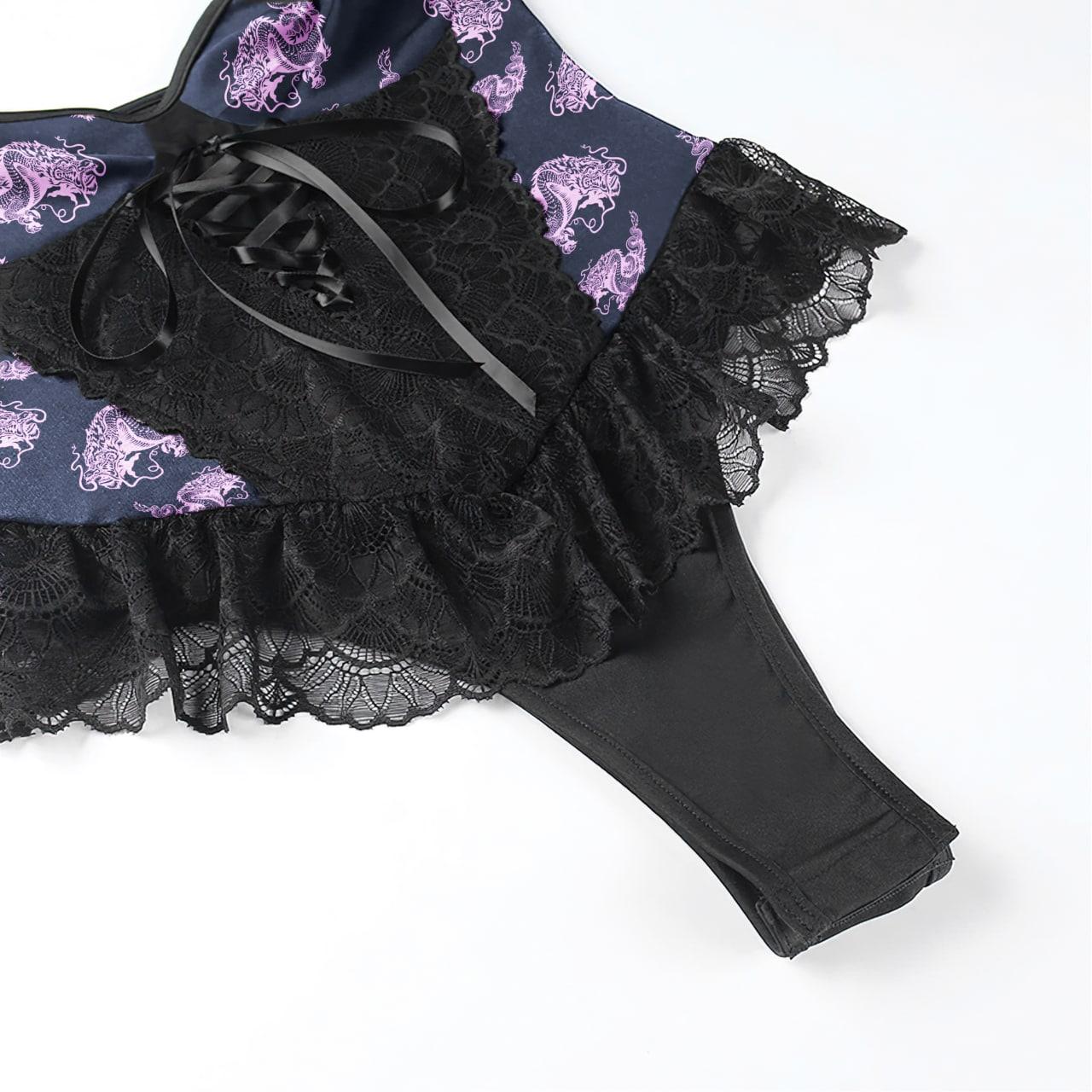 Gothic Skull Purple Dragon Lace Bodysuits, Sexy Sleeveless Bustier Nightwear For Women - Wonder Skull