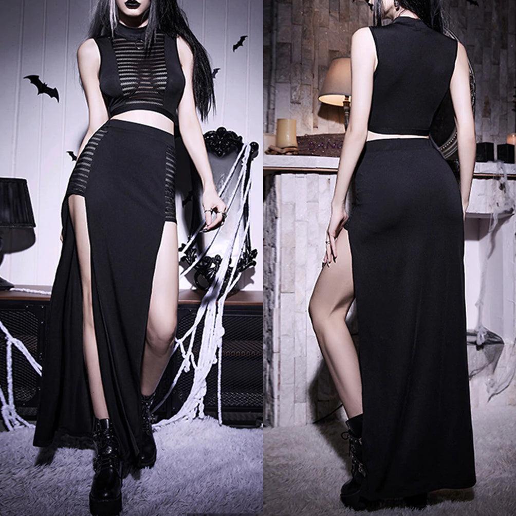 Gothic Tank Tops Skirt Set, Elegant 2 Piece Partywear For Women - Wonder Skull